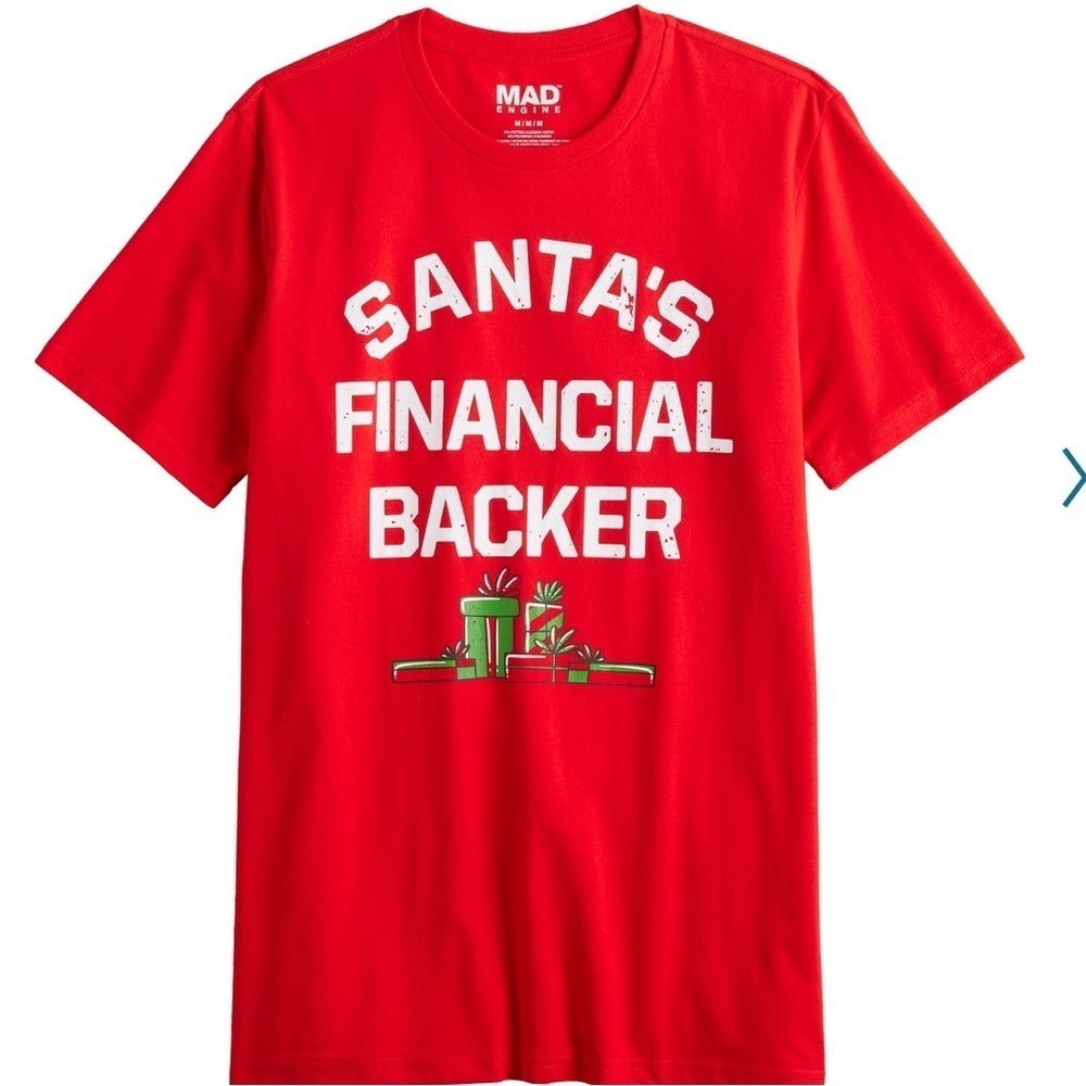 Mad Engine “Santa’s Financial Backer” Graphic Tee NWT